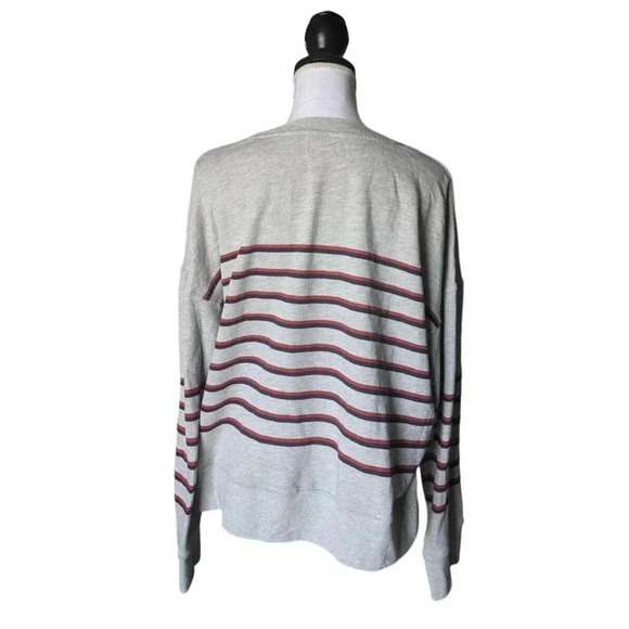 Sundry Gray Navy Blue Red Striped Crew Neck Sweatshirt Sweater Size 4 XL Cotton - Picture 2 of 4